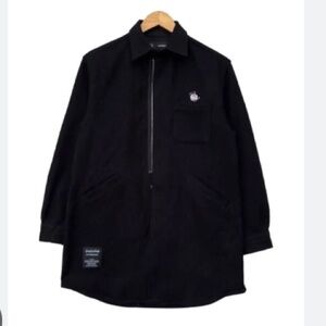 GU X Undercover Black Knit Melton Long Shirt Rose Jacket Sz S Winter Streetwear